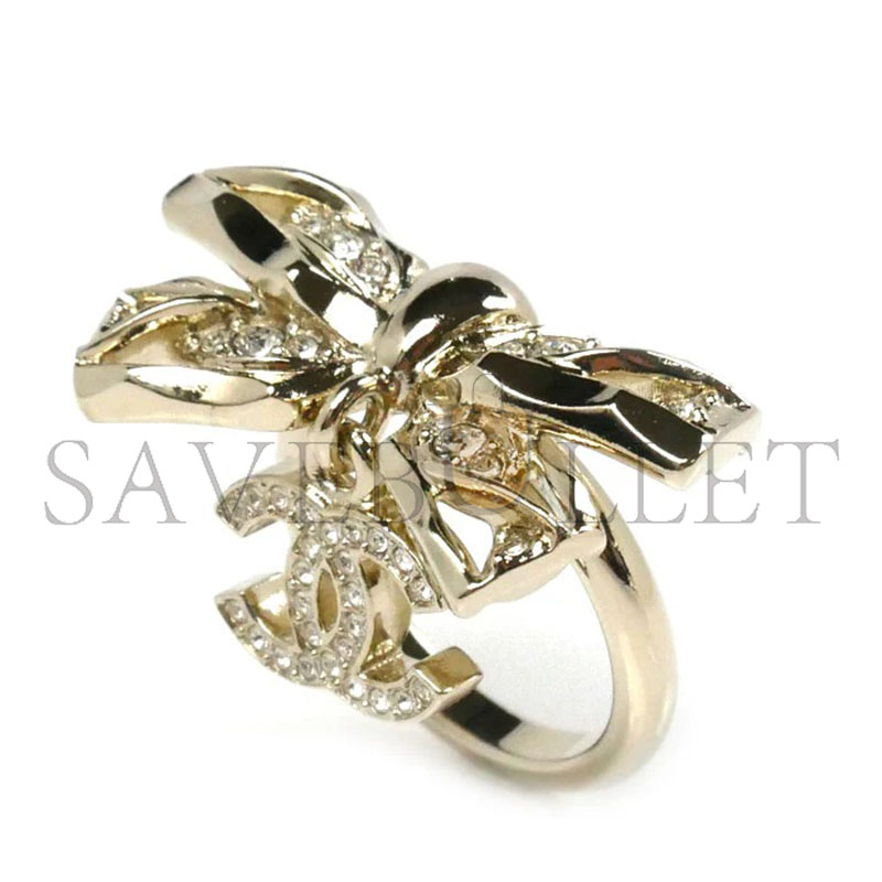 CHANEL METAL RIBBON COCO MARK RHINESTONE RING ABD506